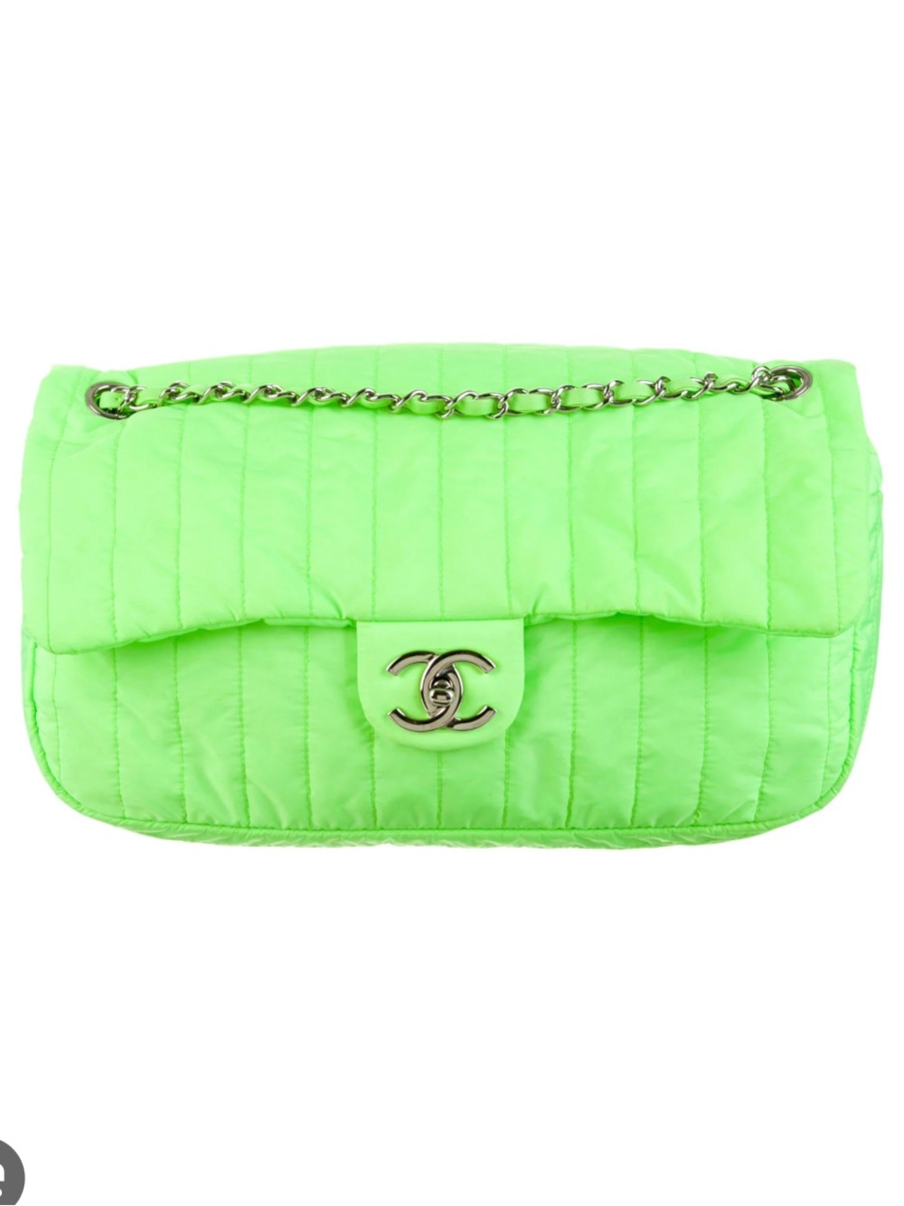 ISO CHANEL Neon Green Quilted Soft Shell Flap Shoulder Bag